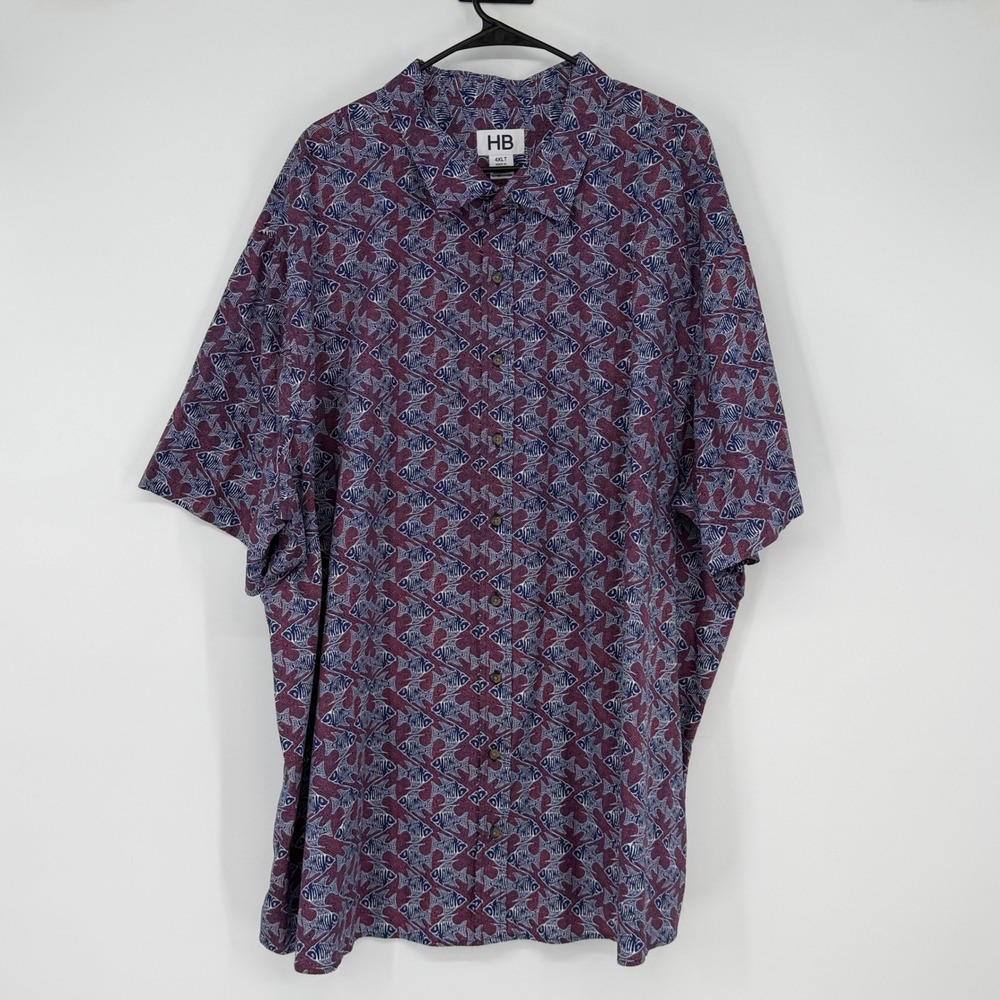 Men's Short-Sleeve Patterned Shirt - Burgundy/Blue